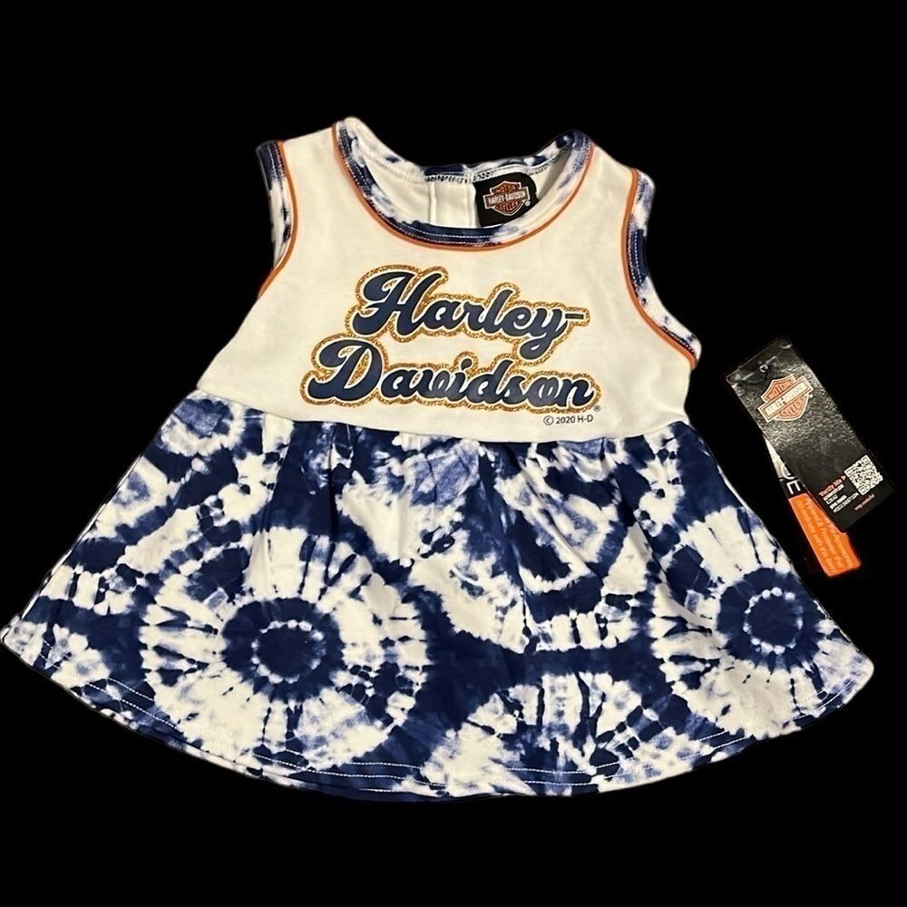 Harley-Davidson Infant Whiteโand Navy Tie-Dye Tank Dress